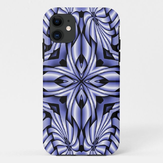 Capa Para iPhone 11 Fractal Composição - Caleidoscópio azul (Verso)
