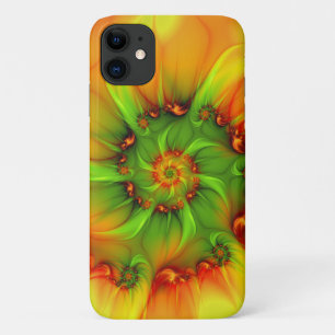 Capa Para iPhone 11 Fractal cor-de-laranja verde de Verão quente