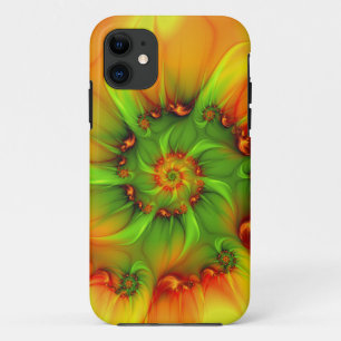 Capa Para iPhone 11 Fractal cor-de-laranja verde de Verão quente