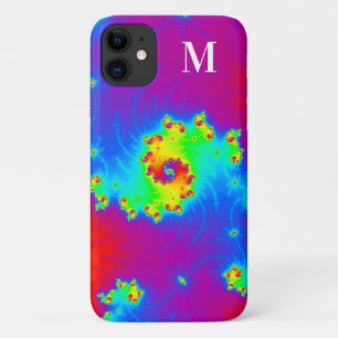 Capa Para iPhone 11 Fractal Espiral Gradiente do Arco-Íris Monograma