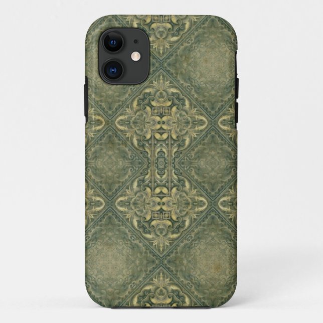 Capa Para iPhone 11 Fractal Kaleidoscope Composição - verde antigo (Verso)