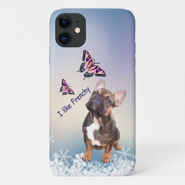 Capa Para iPhone 11 Französische Bulldogge Schmetterling  Bulldog (Verso)