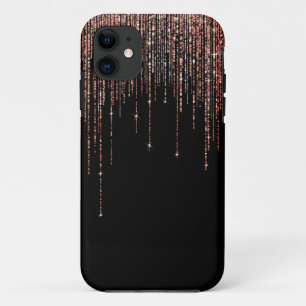 Capa Para iPhone 11 Frente Brilhante Dourada cintilante Rosa preto de