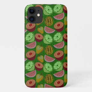 Capa Para iPhone 11 Fruta tropical sem costura e fundo verde