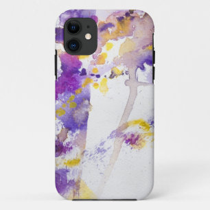 Capa Para iPhone 11 fundo amarelo e roxo da aguarela