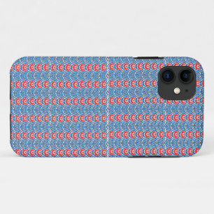 Capa Para iPhone 11 fundo azul com designs vermelhos e brancos