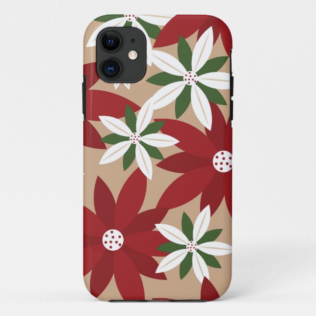 Capa Para iPhone 11 Fundo de Poinsettia de Natal (Verso)