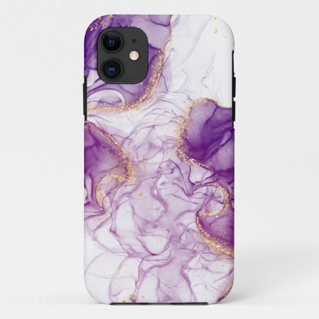 Capa Para iPhone 11 Fundo Puro de Aquarela com Ouros (Verso)