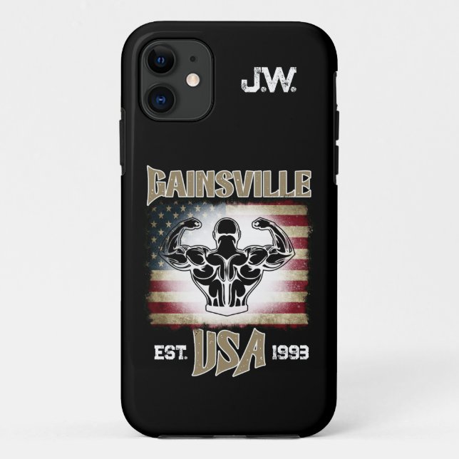 Capa Para iPhone 11 Gainsville USA Double Biceps Pose Bodybuilder (Verso)