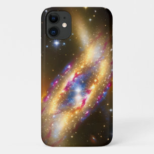 Capa Para iPhone 11 Galáctica Dourada Cósmica Azul Explosiva Estrelas