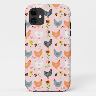 Capa Para iPhone 11 Galinhas no iPhone 11 Rosa das Flores