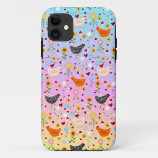 Capa Para iPhone 11 Galinhas no Jardim ao Sunset