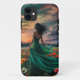 Capa Para iPhone 11 Garota com vestido esmeralda