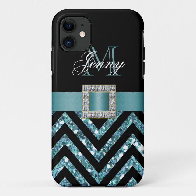 CAPA PARA iPhone 11 GAROTA DE CHEVRON CHEVRON TURQUOISTA PRETA (Verso)