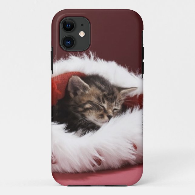 Capa Para iPhone 11 Gatinho adormecido no chapéu do Natal (Verso)