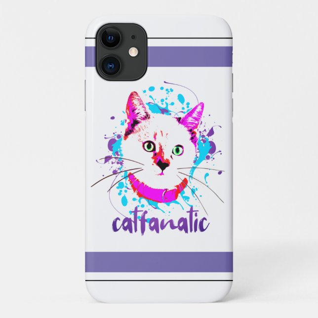 Capa Para iPhone 11 Gatinho Cinto Face Azul Rosa Quente Gato Fanático (Verso)