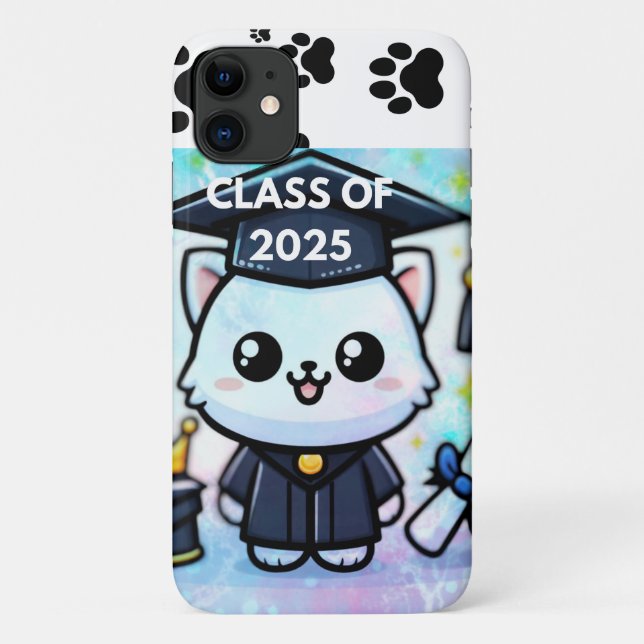 Capa Para iPhone 11 Gatinho de Graduação Elegante (Verso)