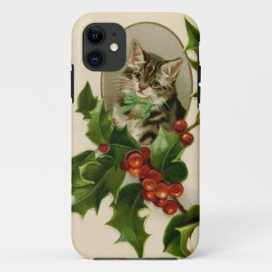 Capa Para iPhone 11 Gatinho de Natal Vitoriano em Tabby Antigo com Aze