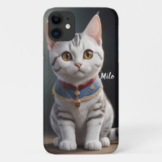 Capa Para iPhone 11 Gatinho de Shorthair Americano Bonito com Olhos Gr