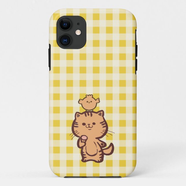 Capa Para iPhone 11 Gatinho e frango pequeno (Verso)