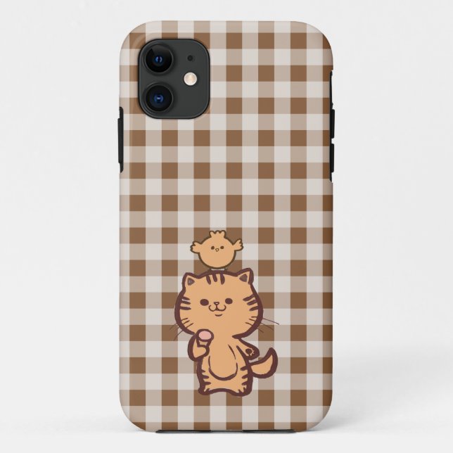Capa Para iPhone 11 Gatinho e frango pequeno (Verso)