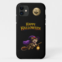Gatinho e lua risonha Halloween caprichoso e feliz