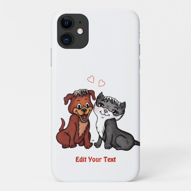 Capa Para iPhone 11 Gatinho e puppy, Edite seu texto (Verso)