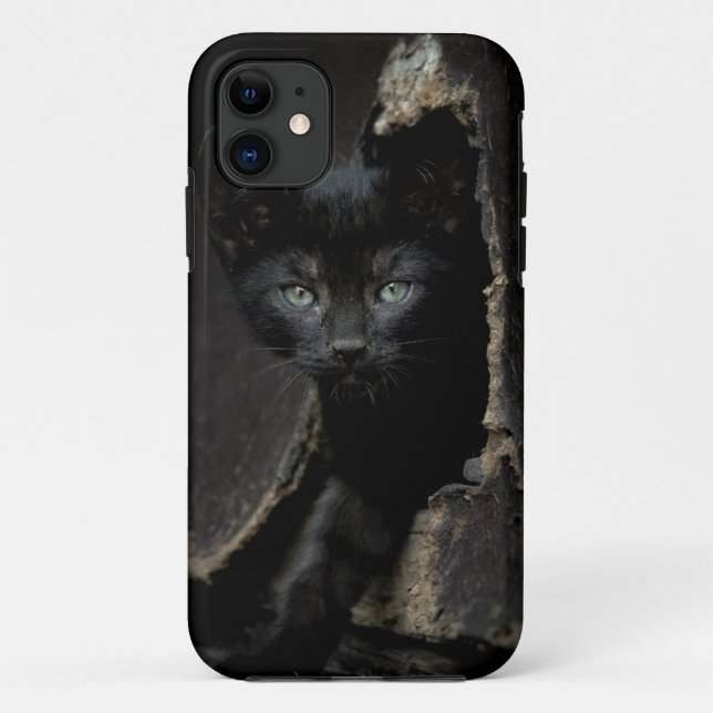 Capa Para iPhone 11 Gatinho preto pequeno (Verso)