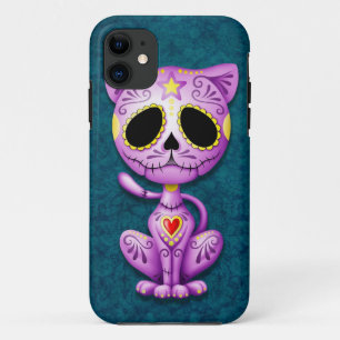 Capa Para iPhone 11 Gatinho roxo e azul do açúcar do zombi