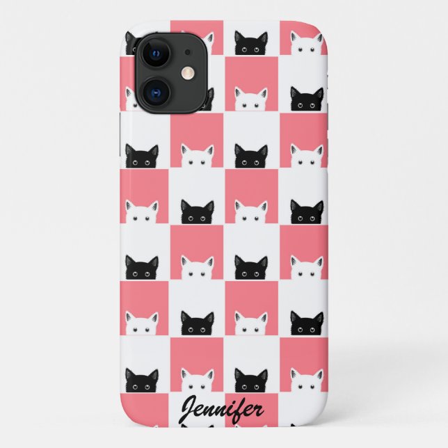 Capa Para iPhone 11 Gatinhos Cachorros Pretos Brancos (Verso)