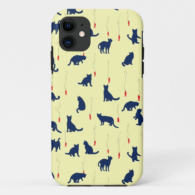 Capa Para iPhone 11 Gatinhos fofos azuis e peixes vermelhos (Verso)