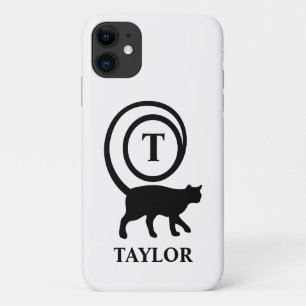 Capa Para iPhone 11 Gato Amante do Inicial do Nome Monograma Branco e