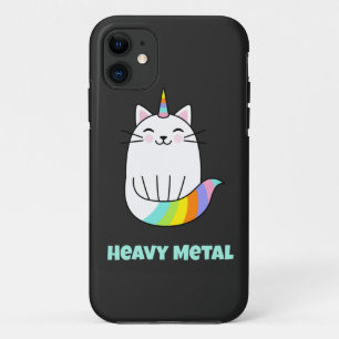 Capa Para iPhone 11 Gato-arco-íris de unicórnio de metal pesado engr