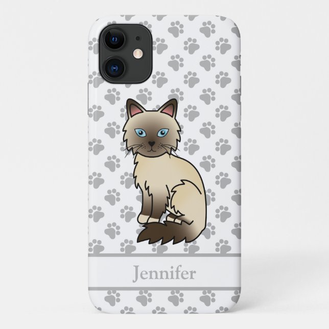Capa Para iPhone 11 Gato Birman / Ragdoll Chocolate Point & Nome (Verso)
