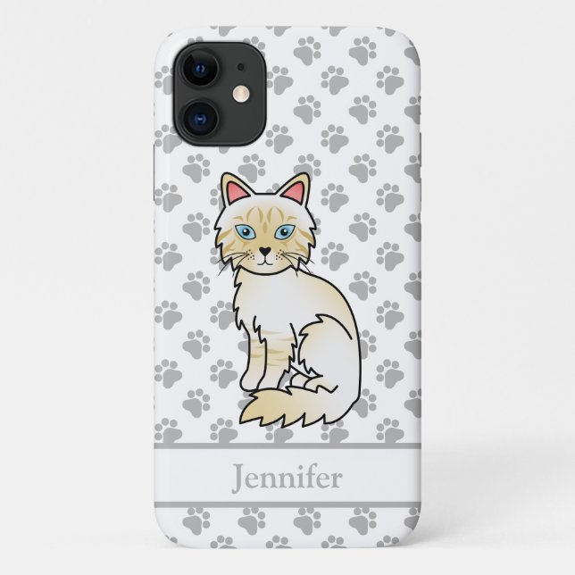 Capa Para iPhone 11 Gato Birman / Ragdoll Tabby Ponto Creme & Nome (Verso)