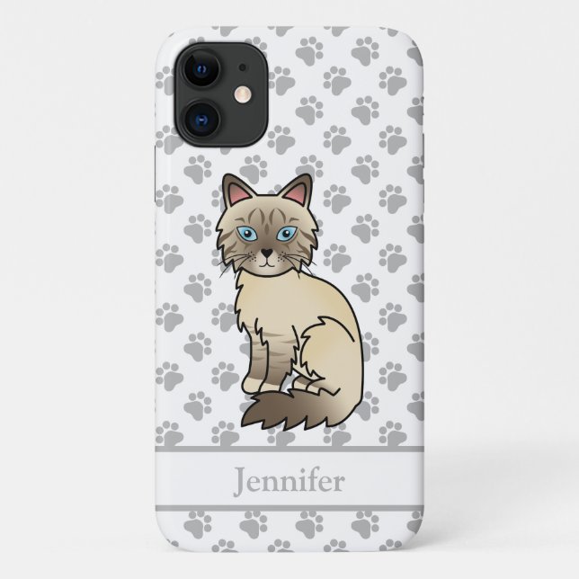 Capa Para iPhone 11 Gato Birman Tabby Chocolate Point & Nome (Verso)