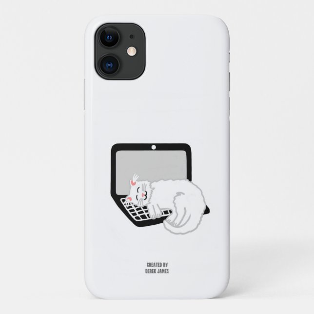 Capa Para iPhone 11 Gato Branco Dormindo no Laptop Apple iPhone 11 Cas (Verso)