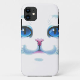 Capa Para iPhone 11 Gato Branco Gelado Olhos Azuis Face