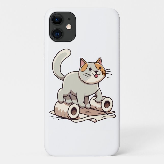 Capa Para iPhone 11 Gato Brincando com Papel Higiênico (Verso)