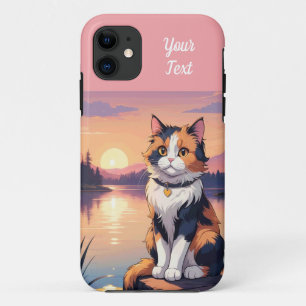 Capa Para iPhone 11 Gato Calico junto ao Lago