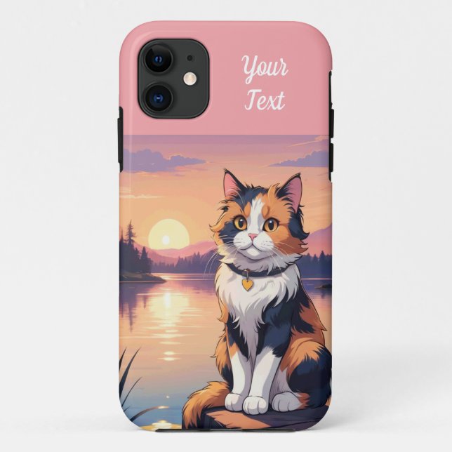 Capa Para iPhone 11 Gato Calico junto ao Lago (Verso)