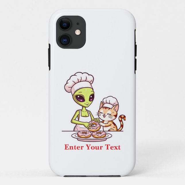 Capa Para iPhone 11 Gato Chef Alien Donut Design Kawaii (Verso)