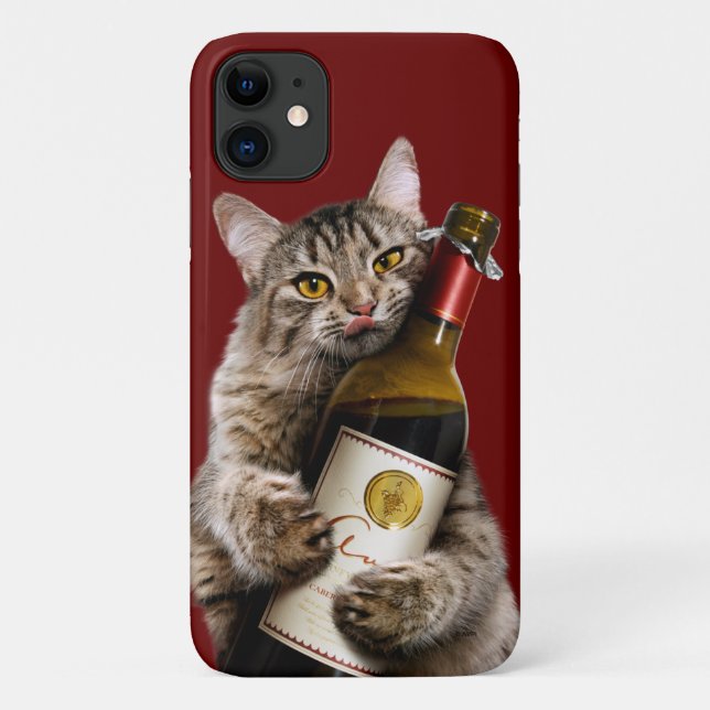 Capa Para iPhone 11 Gato Com Garrafa De Vinho (Verso)