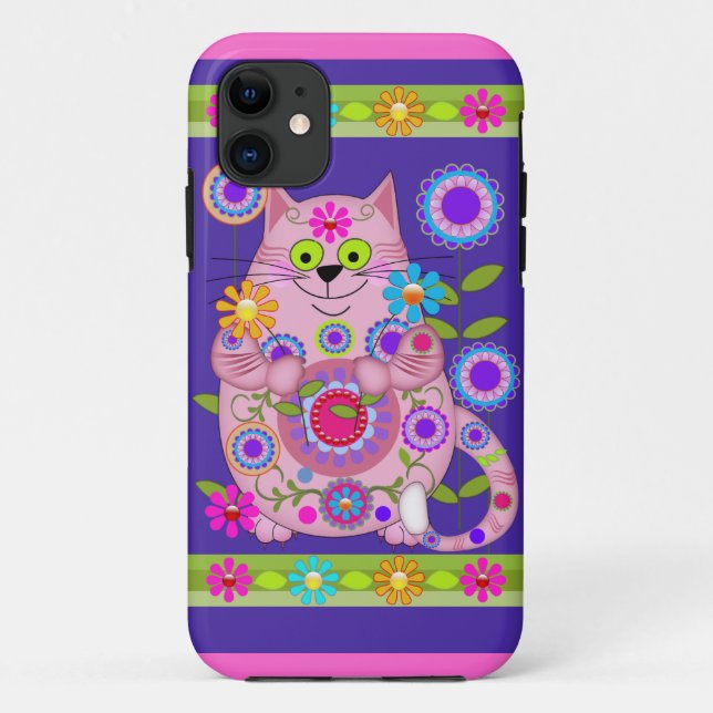 Capa Para iPhone 11 Gato de flower power (Verso)