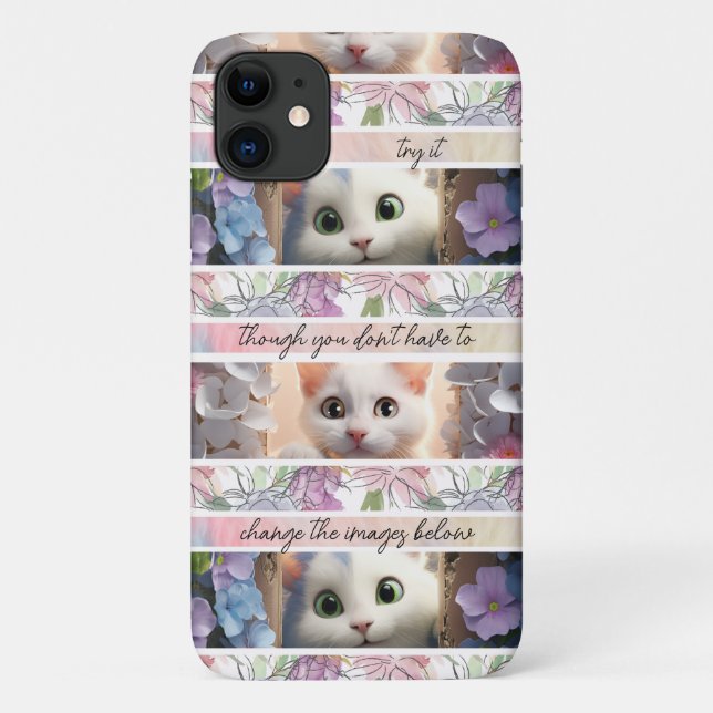 Capa Para iPhone 11 Gato de Foto Substituível Belo Striped (Verso)