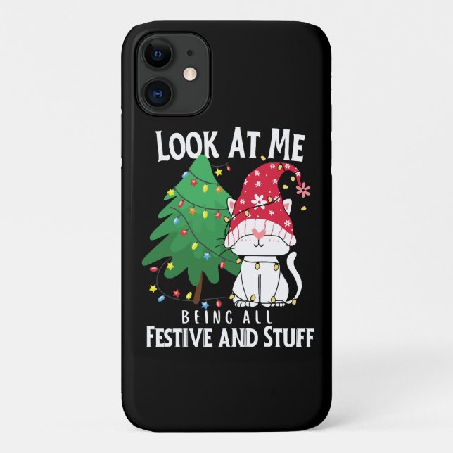 Capa Para iPhone 11 Gato de Natal Engraçado (Verso)