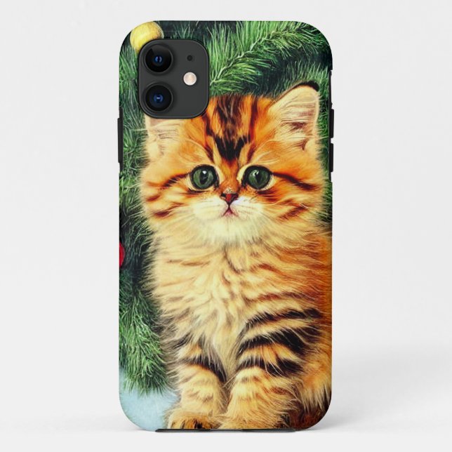 Capa Para iPhone 11 Gato de Natal Vintage (Verso)