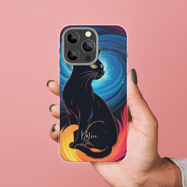 Capa Para iPhone 11 Gato de Neon Galáctico Místico Cósmico Brilho Malh (Criador carregado)