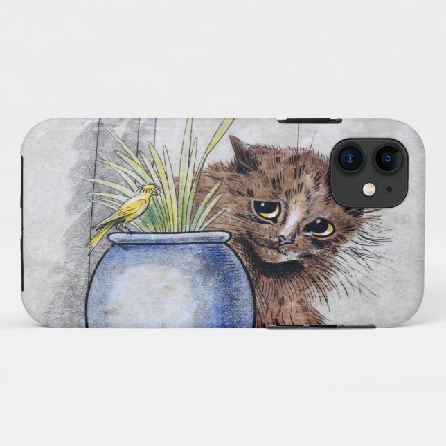 Capa Para iPhone 11 Gato e Pássaro Pequeno Amarelo, Louis Wain (Verso (horizontal))