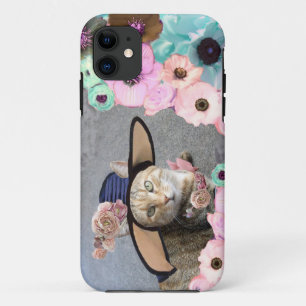 CAPA PARA iPhone 11 GATO ELEGANTE DE PRINCESA TATUS, CHAPÉU E ROSAS D